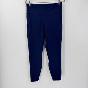 Fabletics Navy Blue Pocket Leggings Fleece Lined Large Short High Rise